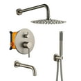 thumbnail image 1 of Boyel Living 10 in Shower System Wall Mount Rainfall Shower Head with Handheld Shower and Bathtub Tub Spout,3-function Bathroom Round Shower Combo Set Tub Faucet,Shower Faucet Set in Brushed Nickle, 1 of 10