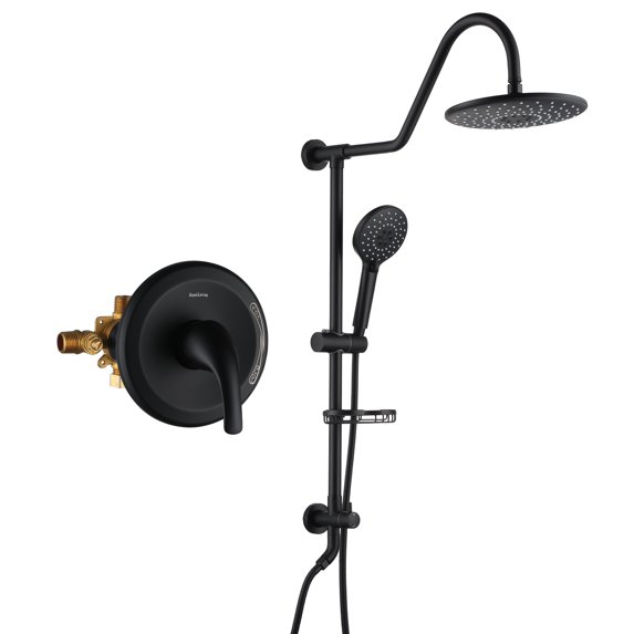 Boyel Living 10 in Wall Mounted Shower System Bathroom Rainfall Shower Head with Handheld Shower,Explicitly fitted 2-function Luxury Shower Faucet Set in Matte Black