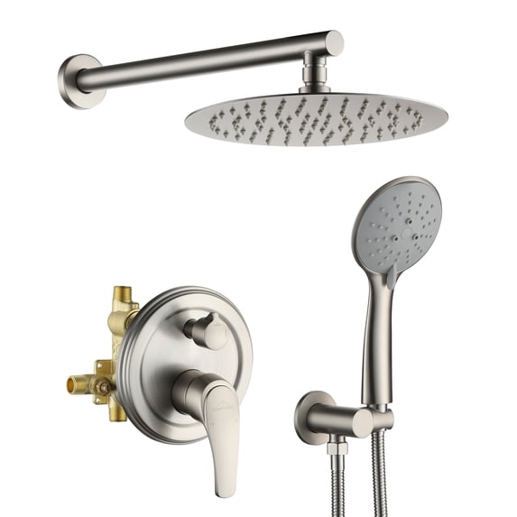 Boyel Living 10 in. Shower System Wall Mount Rain Dual Shower Heads for Bathroom Handheld 2.3 GPM Rainfall Shower Faucet Set 5-Spray Patterns with Hand Shower in Brushed Nickel