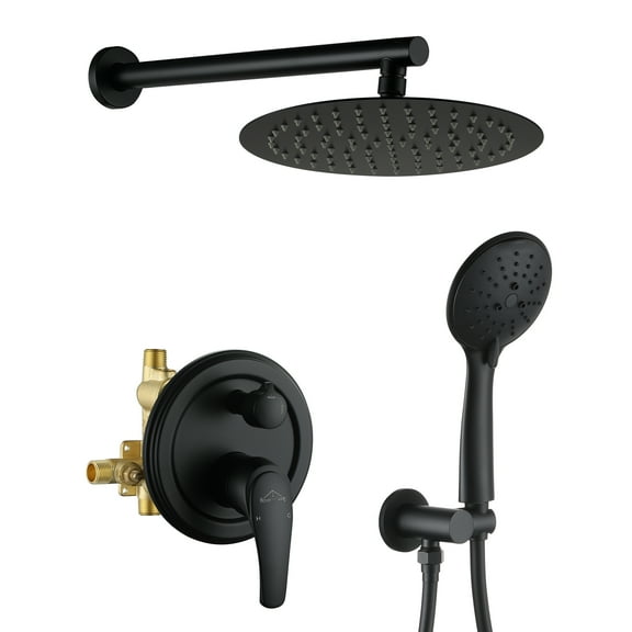 Boyel Living 10 in. Shower System Wall Mount Rain Dual Shower Heads for Bathroom Handheld 3.2 GPM Rainfall Shower Faucet Set 5-Spray Patterns with Hand Shower in Matte Black