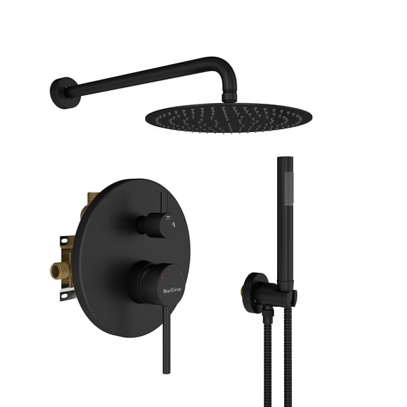 Boyel Living 10 in Shower System Wall Mounted Rain Shower Head with Handheld Shower Two-function copper Bathroom Shower Set Matte Black