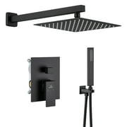 Boyel Living 10 inch Luxury 2-in-1 Shower System Wall Mount Square Rain Shower Faucet with Handheld Shower Black