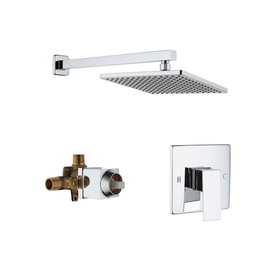 Boyel Living 10 inch Rain Shower System Single Function Wall Mount Square Shower Head,Chrome