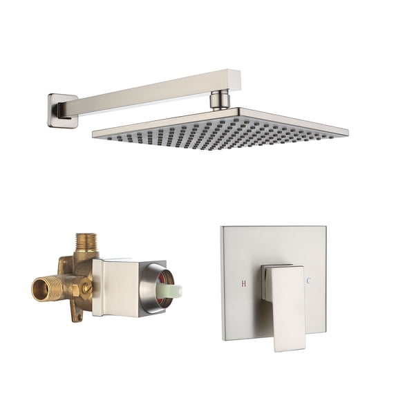 Boyel Living 10 inch Rain Shower System Single Function Wall Mount Square Showerhead,Brushed Nickel