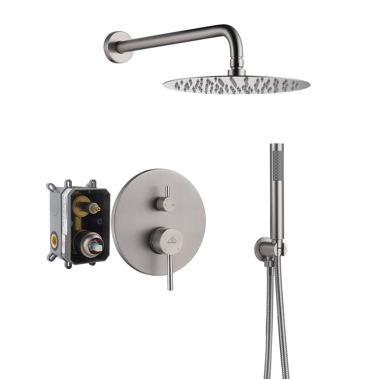 Brushed Nickel 10-Inch Rain Shower System with Handheld Spray