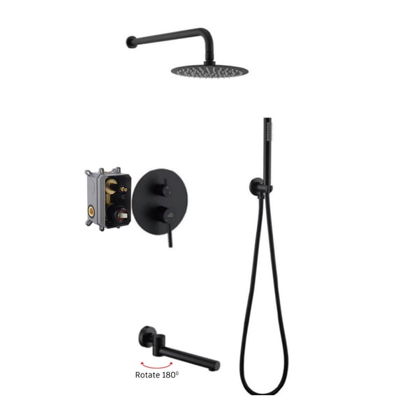 Boyel Living 10 inch Round Rain Shower Faucet Wall Mount 3-Function Shower System with Handheld Shower Matte Black