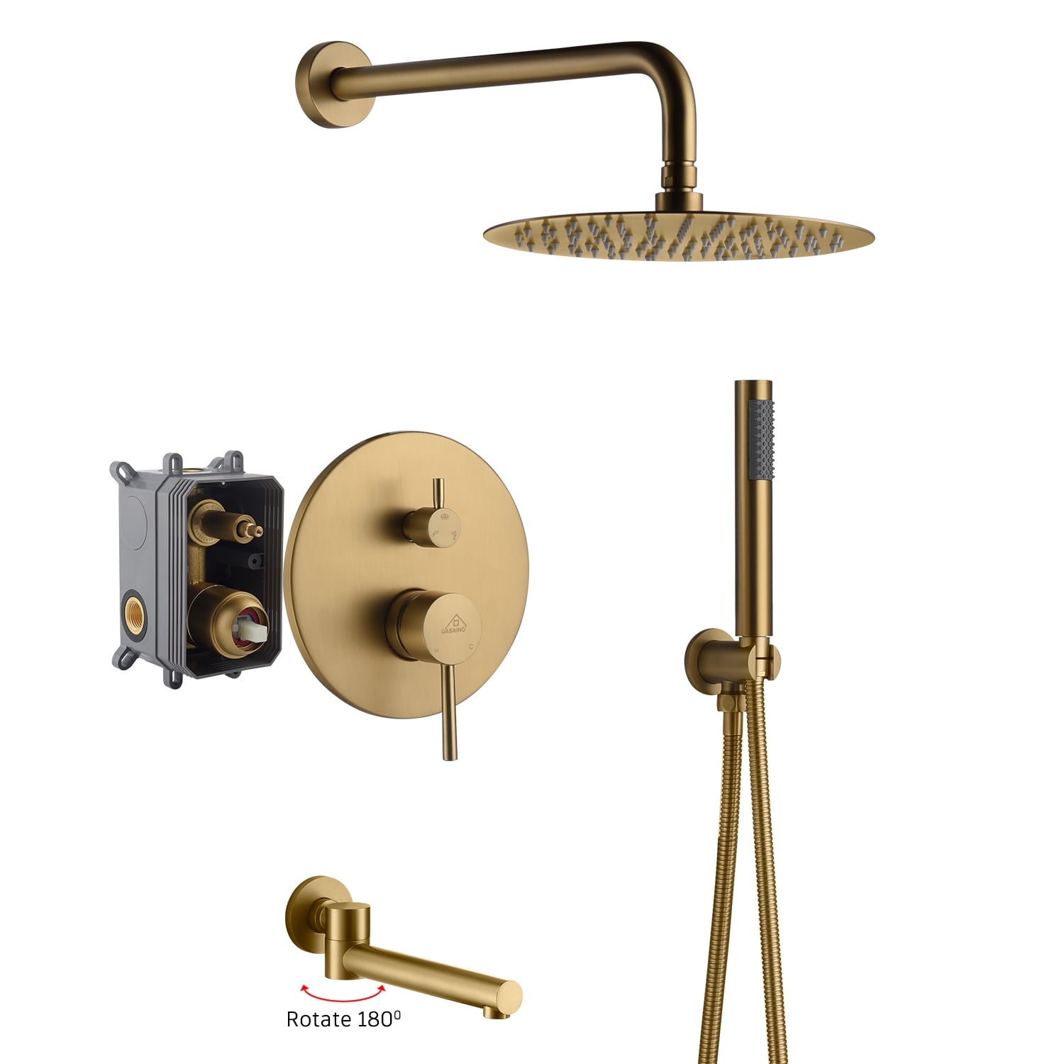 Brushed Gold Dual Rain Shower System with Handheld Spray