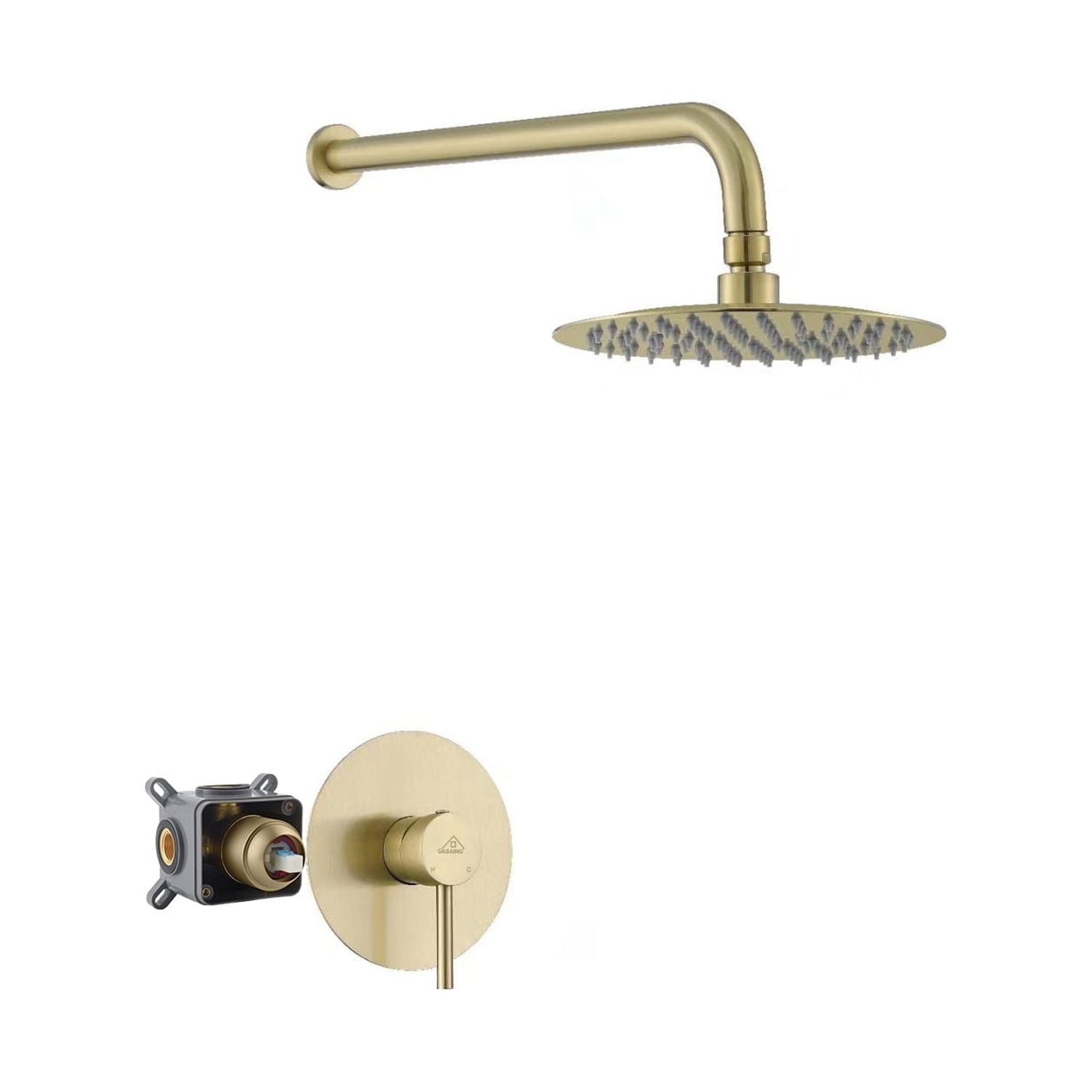 Brushed Gold 10-Inch Round Rain Shower Head with Valve