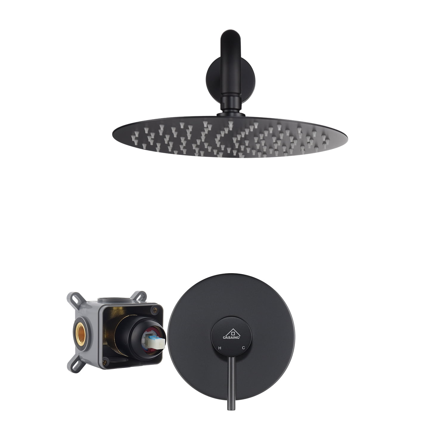 Matte Black 10-Inch Round Rain Shower Head Wall Mount System
