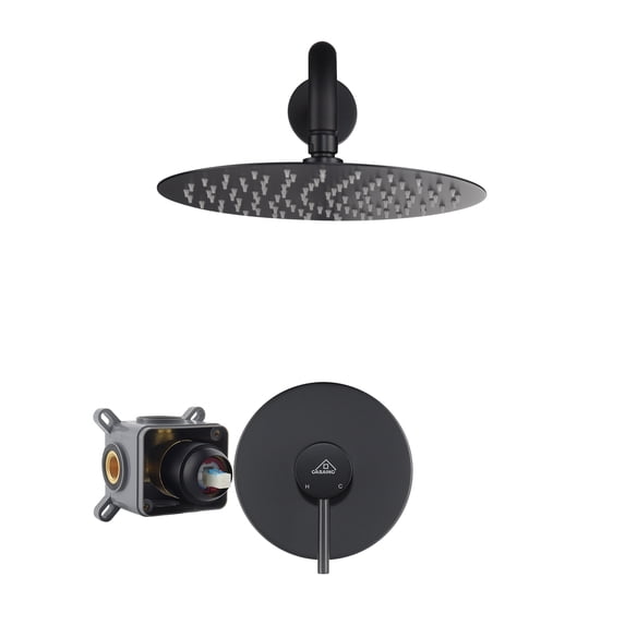 Boyel Living 10 inch Round Rain Shower Faucet Wall Mount Single-function Shower System Matte Black