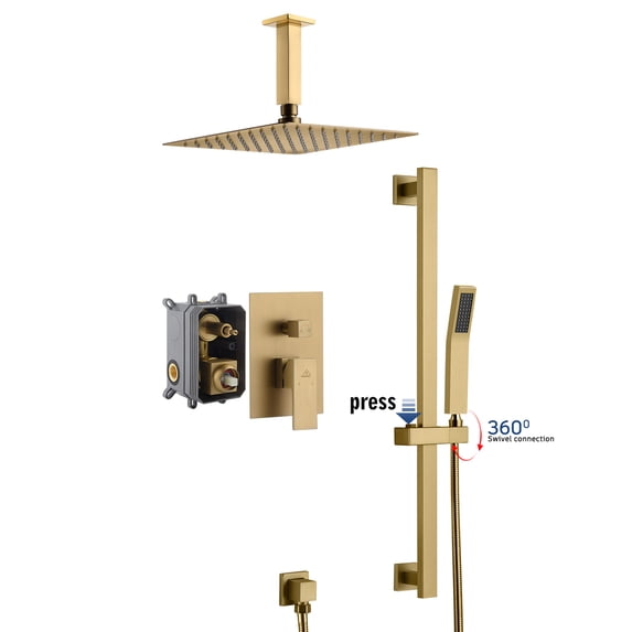 Boyel Living 10 inches Rain Shower System Ceiling Mount Dual Shower Heads with Adjustable Handheld Shower Brushed Gold