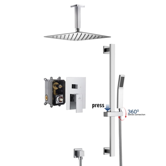 Boyel Living 10 inches Rain Shower System Ceiling Mount Dual Shower Heads with Adjustable Handheld Shower Chrome
