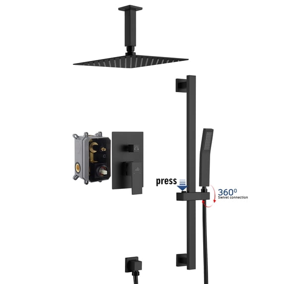 Boyel Living 10 inches Rain Shower System Ceiling Mount Dual Shower Heads with Adjustable Handheld Shower Matte Black