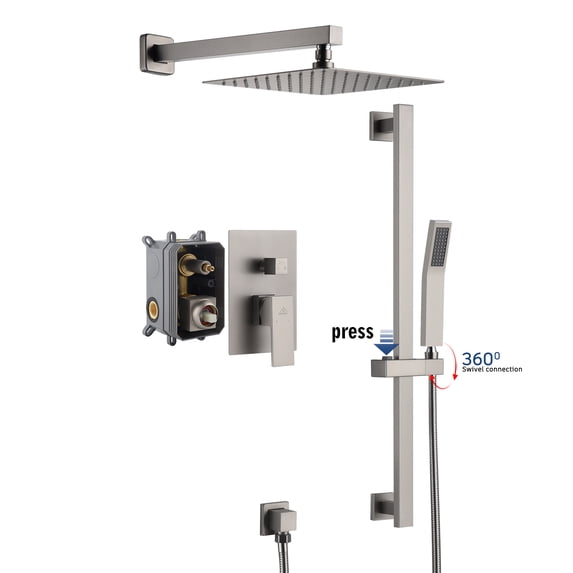 Boyel Living 10 inches Rain Shower System Wall Mount Dual Shower Heads with Adjustable Handheld Shower Brushed Nickel