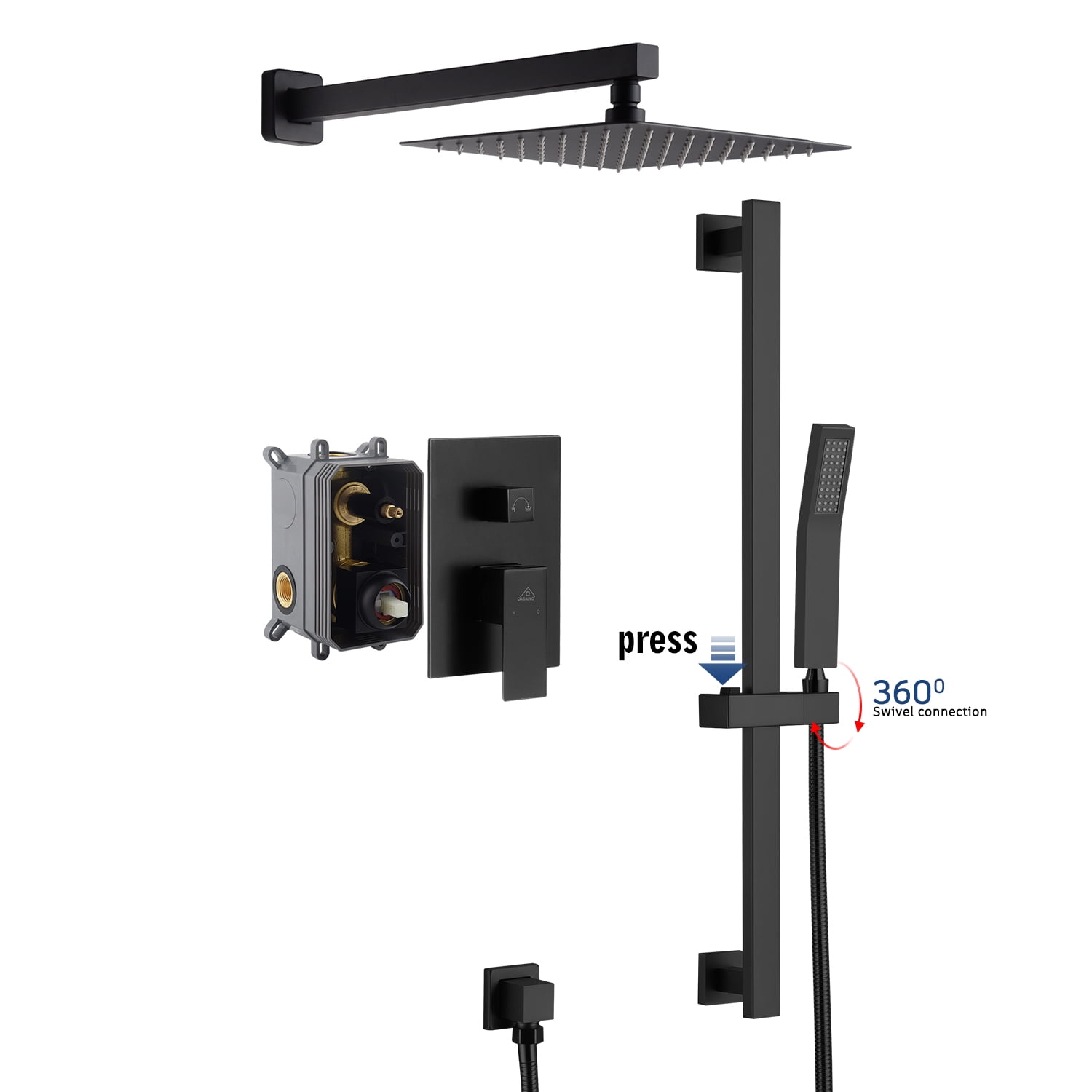 Matte Black Large Square Dual Rain Shower System