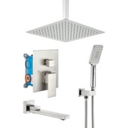 Boyel Living 10 inches Shower System Ceiling Mount 3-Functions Square Shower Faucet Set with Handheld Shower,Brushed Nickel