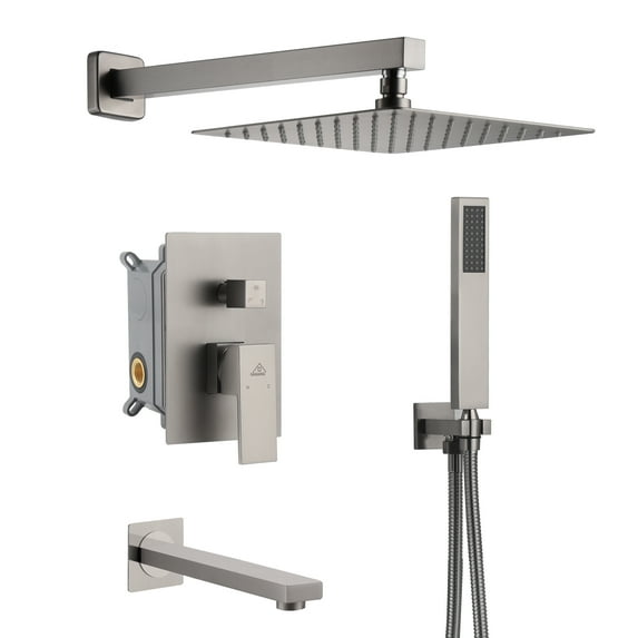 Boyel Living 10 inches Shower System Wall Mount 3-Function Single Shower Rain System Handheld Shower Brushed Nickel
