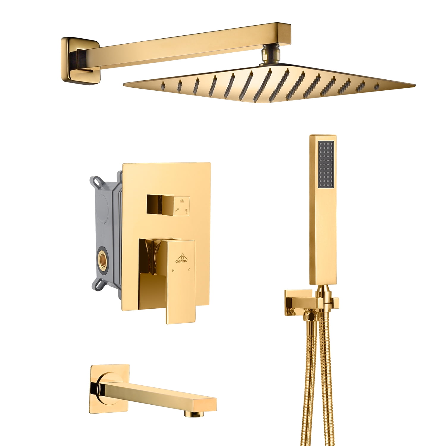 Brushed Gold Multi-Head Wall Mounted Rain Shower System