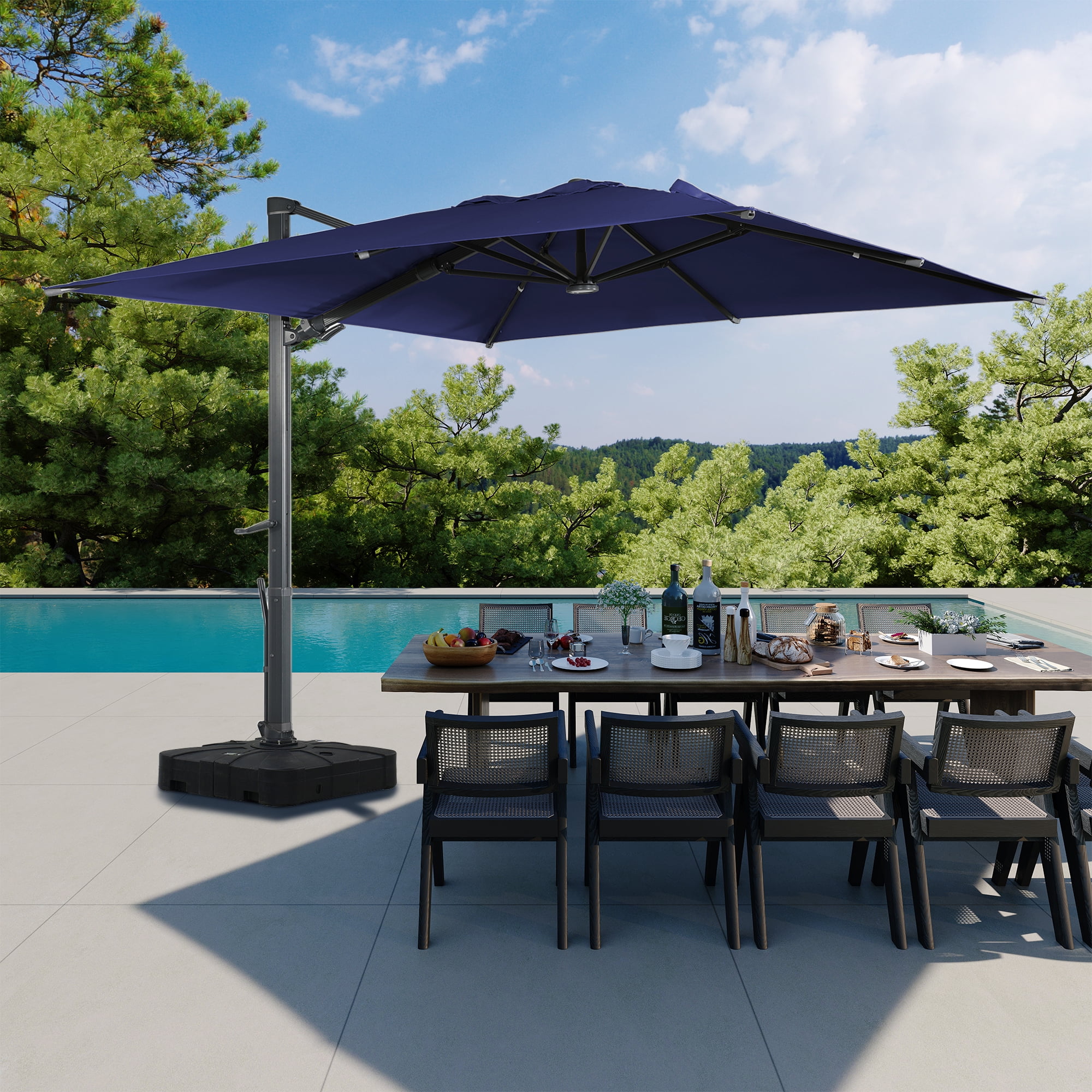 Boyel Living 10 x 10 FT Square Patio Umbrellas - w/ Base&LED, 360 Rotation  with Aluminum Pole Outdoor Offset Cantilever Umbrella for Deck Pool, Red -  Walmart.com