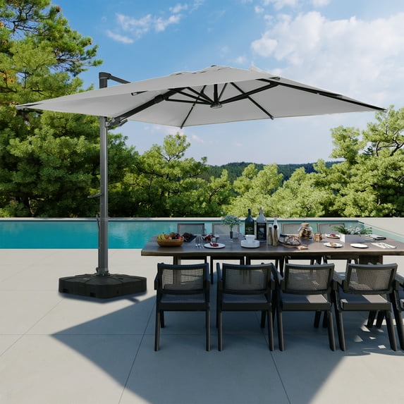 Boyel Living 10 x 10 FT Square Patio Umbrellas - w/ Base&LED, 360 Rotation with Aluminum Pole Outdoor Offset Cantilever Umbrella for Deck Pool, Gray