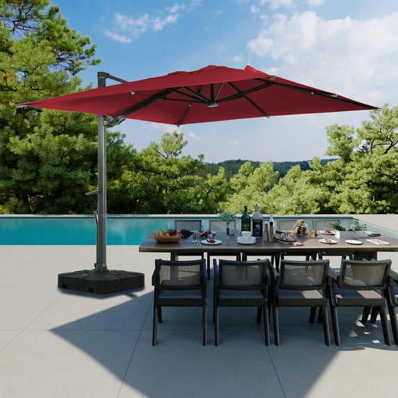 Boyel Living 10 x 10 FT Square Patio Umbrellas - w/ Base&LED, 360 Rotation with Aluminum Pole Outdoor Offset Cantilever Umbrella for Deck Pool, Red