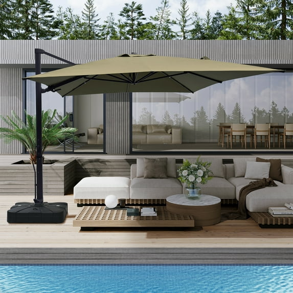 Boyel Living 10 x 13 FT Cantilever Patio Umbrella, Outdoor Rectangle Offset Umbrella with 360°Rotation, Heavy Duty Patio Hanging Umbrella with Base for Garden Pool Backyard, Taupe