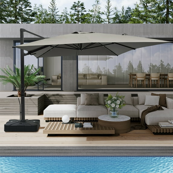 Boyel Living 10 x 13 FT Cantilever Patio Umbrella, Outdoor Rectangle Offset Umbrella with 360°Rotation, Heavy Duty Patio Hanging Umbrella with Base for Garden Pool Backyard, Gray