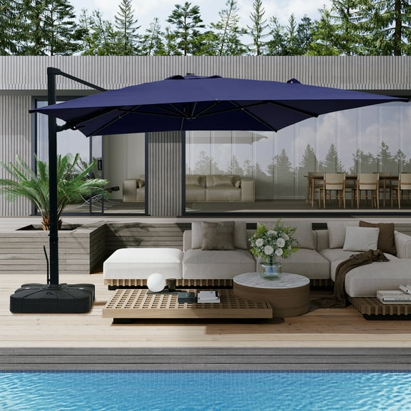 Boyel Living 10 x 13 FT Cantilever Patio Umbrella, Outdoor Rectangle Offset Umbrella with 360°Rotation, Heavy Duty Patio Hanging Umbrella with Base for Garden Pool Backyard, Navy Blue