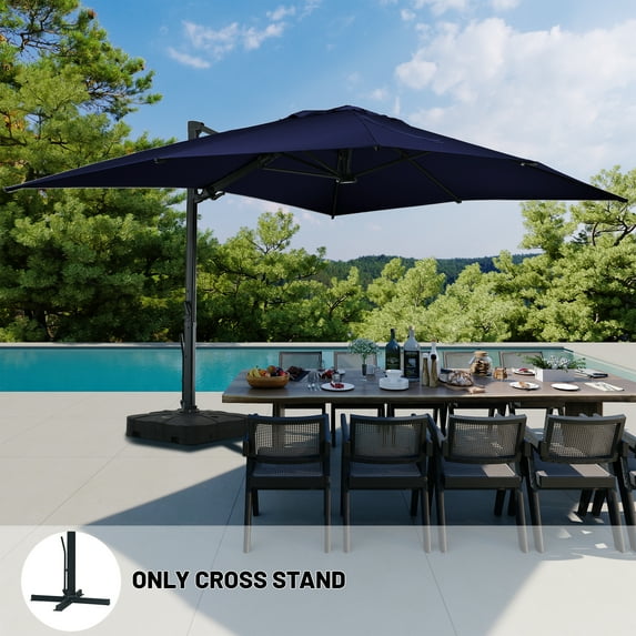 Boyel Living 10 x 13 FT Patio Offset Umbrella Outdoor Sun Umbrella Cantilever Umbrella with LED, Navy Blue(Without Base)
