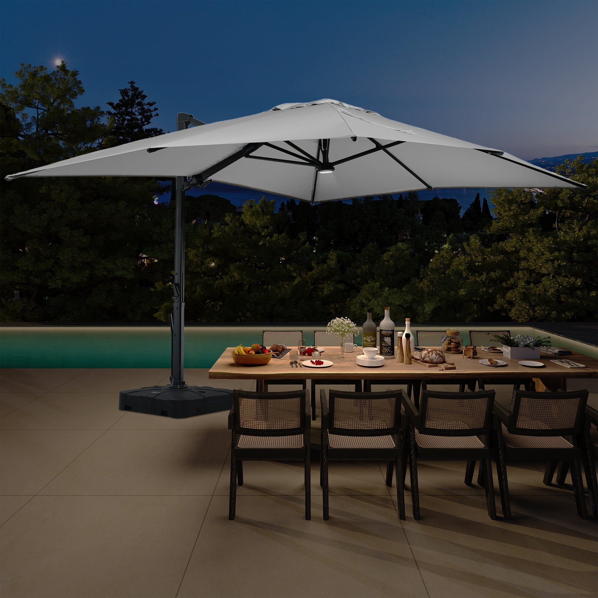 Boyel Living 10 x 13 FT Rectangle Patio Umbrellas - w/ Base&LED, 360 Rotation with Aluminum Pole Outdoor Offset Cantilever Umbrella for Deck Pool, Gray - Walmart.com Boyel Living 10 x 13 FT Rectangle Patio Umbrellas - w/ Base&LED, 360 Rotation with Aluminum Pole Outdoor Offset Cantilever Umbrella for Deck Pool, Gray - Walmart.com