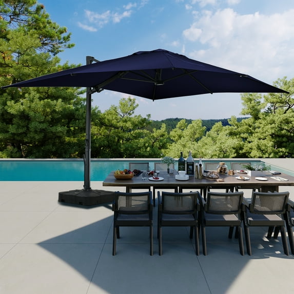 Boyel Living 10 x 13 FT Rectangle Patio Umbrellas - w/ Base&LED, 360 Rotation with Aluminum Pole Outdoor Offset Cantilever Umbrella for Deck Pool, Navy Blue