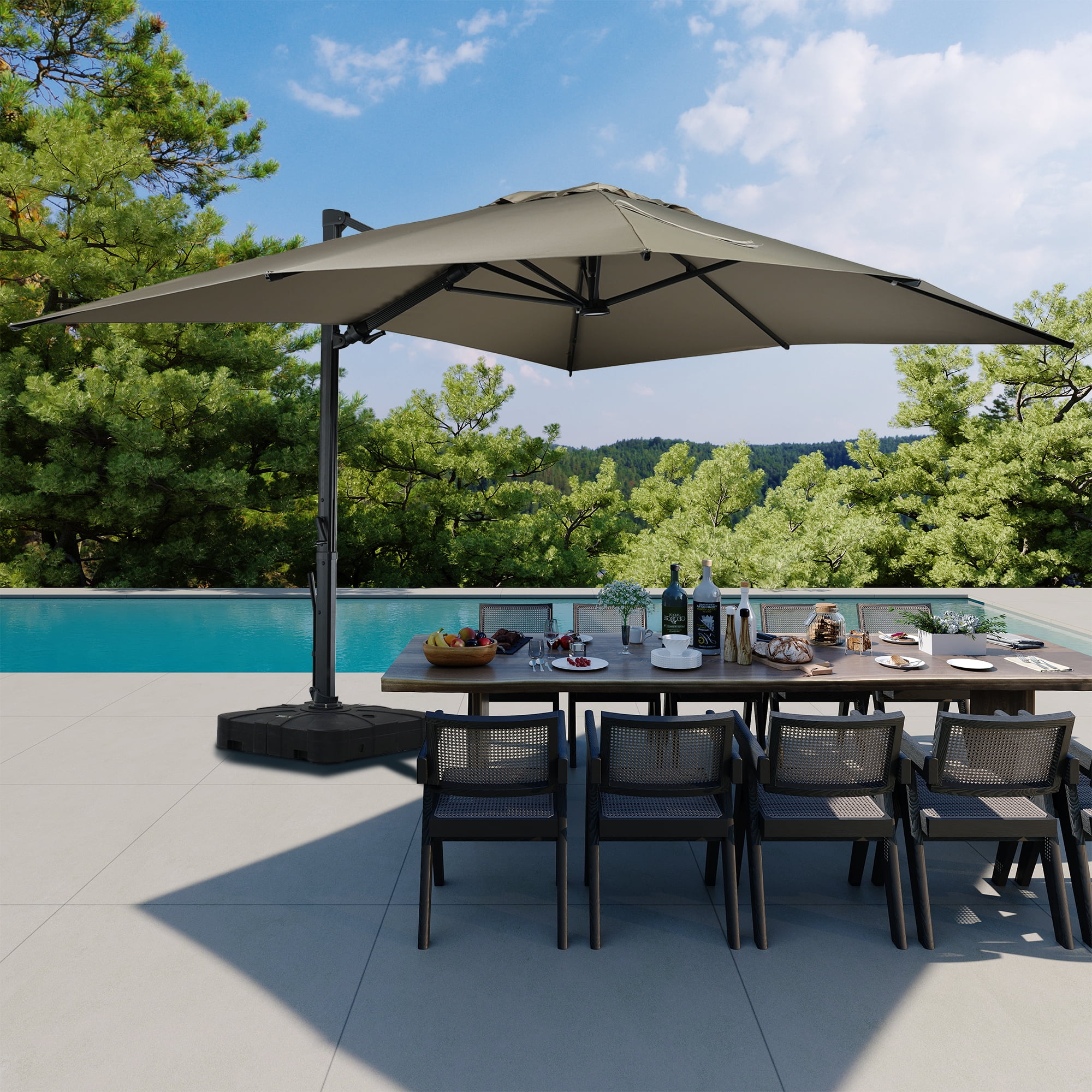 10x 13 rectangular patio table umbrella green AKZ PLUS 10x13' Cantilever - Black Frame & Taupe Canopy Infinite front to back tilt Freeport Park Kappel 10 x