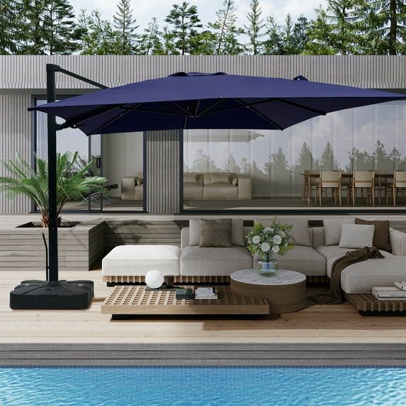 Boyel Living 10FT Cantilever Patio Umbrella, Outdoor Square Offset Umbrella with 360°Rotation, Heavy Duty Patio Hanging Umbrella with Base for Garden Pool Backyard, Navy Blue