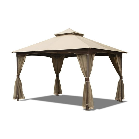 Boyel Living 10x13 Gazebo, Outdoor Canopy Gazebo with Netting, Metal Double Roof Soft Top Patio Gazebo Canopy Tent for Backyard, Outdoor, Patio and Lawn(Khaki)