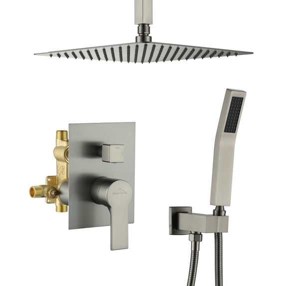 Boyel Living 12 Inch Brushed Nickel High Pressure Ceiling Mount Spray Patterns Shower System with Handheld Shower Nozzle Bathroom shower set