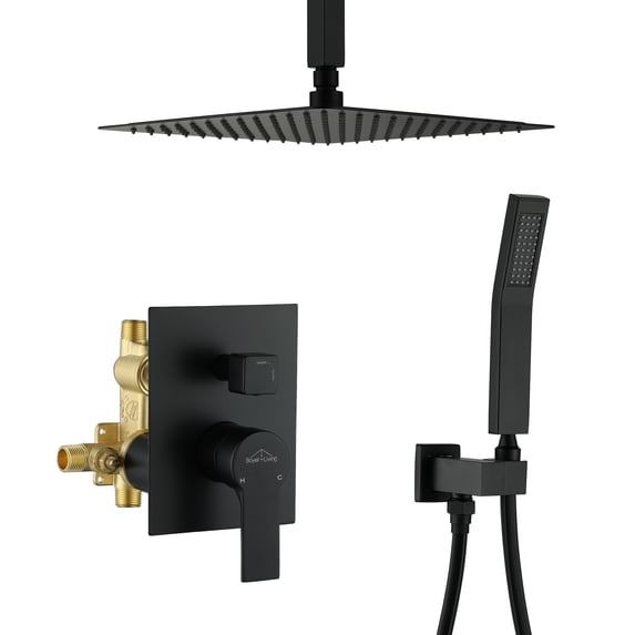 Boyel Living 12 in. Ceiling Mount Dual Shower Heads Handheld Shower 1-Spray Patterns with 2.5 GPM with Pressure Balance Valve Bathroom shower set in Matte Black