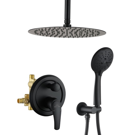 Boyel Living 12 in. Shower Head with Handheld Shower Head 5-Spray Patterns Ceiling Mount Dual Shower Heads 2.35 GPM Shower System Faucet Set with Valve Included in Matte Black