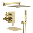 thumbnail image 1 of Boyel Living 12 in. Shower System Rainfall Shower Head with Handheld Shower Head 1-Spray Bathtub Faucet Set for Bathroom Wall Mount Shower Faucet in Brushed Gold (Valve Included), 1 of 10