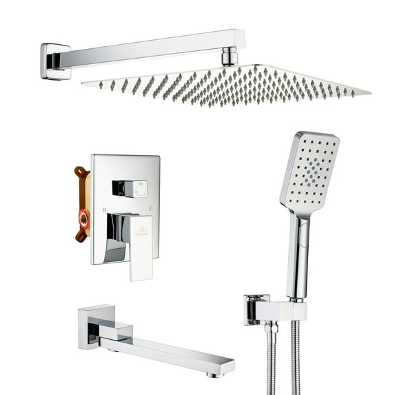 Boyel Living 12 in Shower System Wall Mount 3-Functions Square Shower Faucet Set with Handheld Spray,Chrome