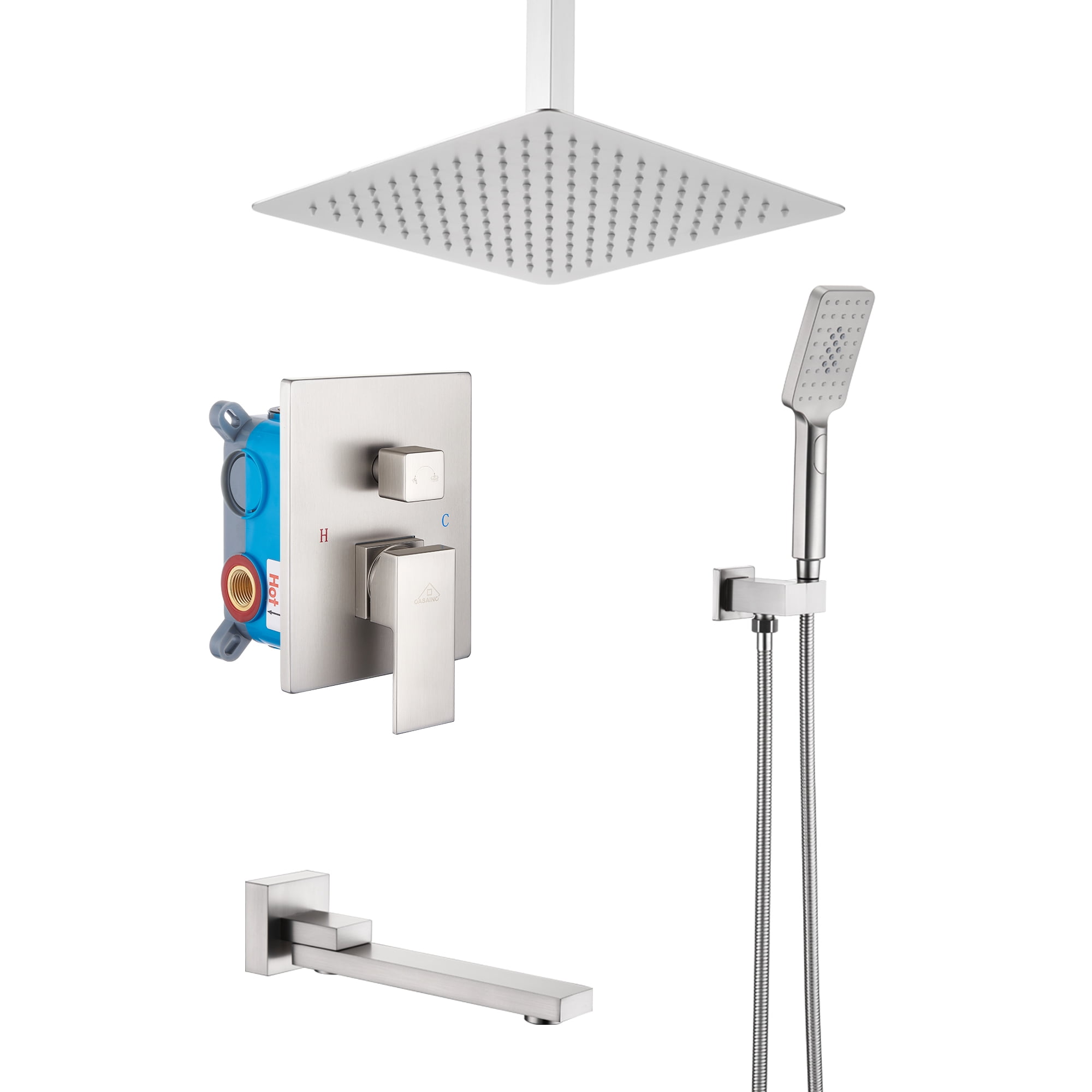Brushed Nickel Ceiling Mounted Rain Shower System with Handheld