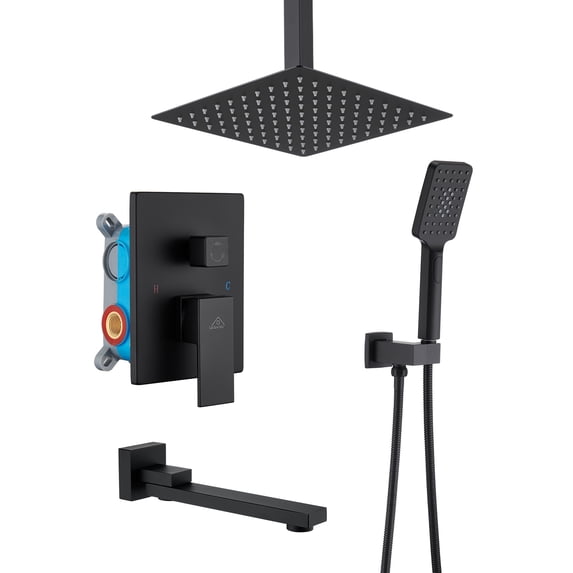 Boyel Living 12 inches Shower System Ceiling Mount 3-Functions Square Shower Faucet Set with Handheld Shower,Matte Black