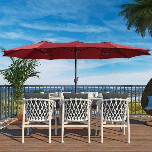 Boyel Living 15ft Double-Sided Patio Market Umbrella Large Outdoor Table Umbrella(Red)