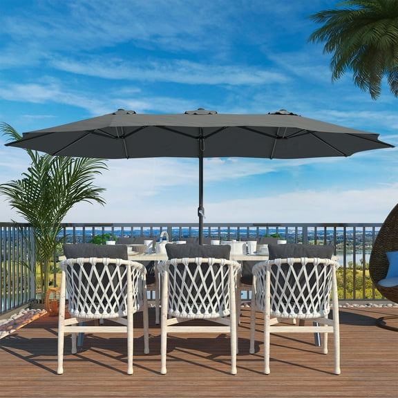Boyel Living 15ft Double-Sided Patio Market Umbrella with iron Base Large Outdoor Table Umbrella(Dark Gray)