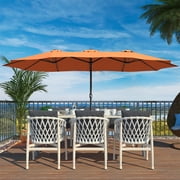 Boyel Living 15ft Double-Sided Patio Market Umbrella with iron Base Large Outdoor Table Umbrella(Orange)