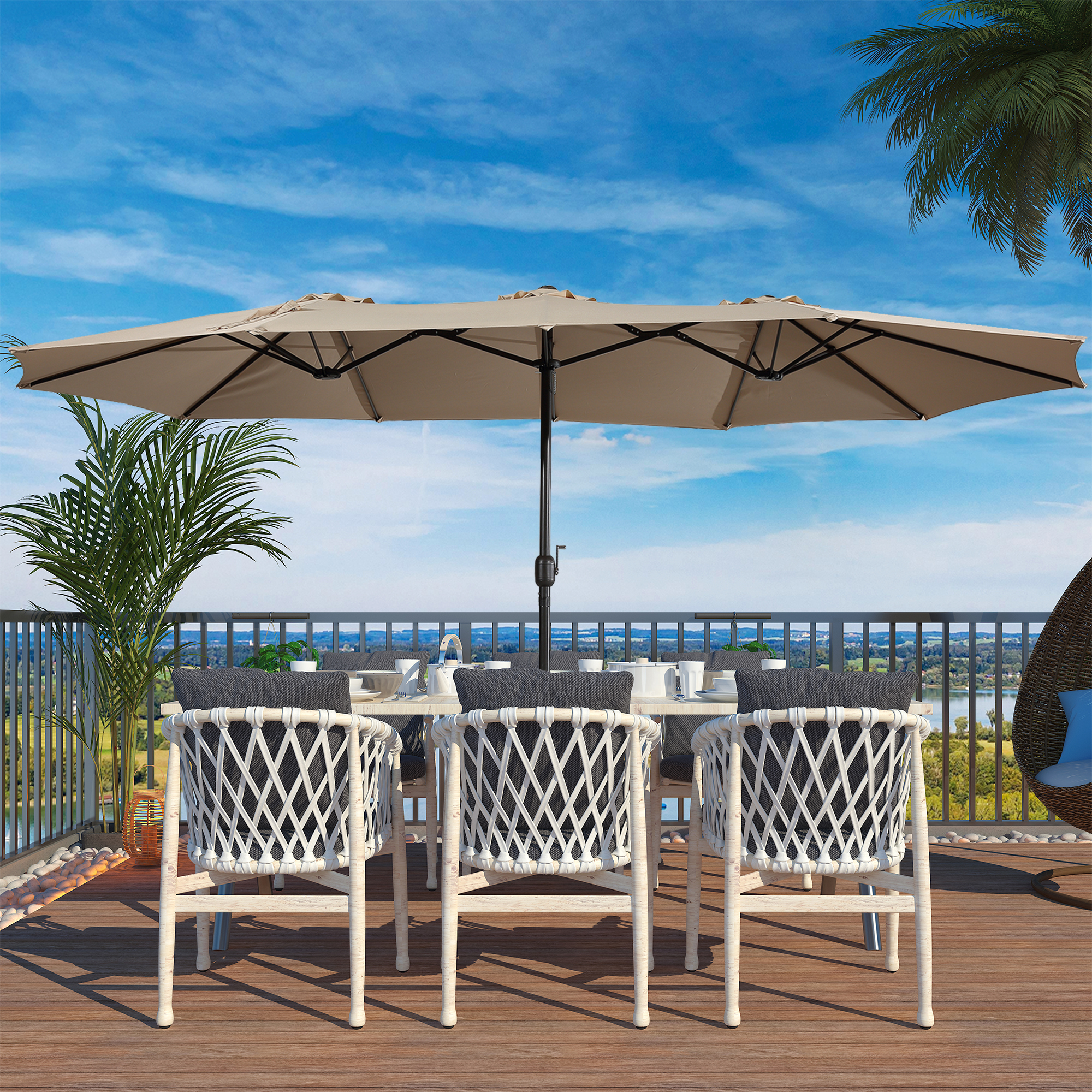 Boyel Living 15ft Double-Sided Patio Market Umbrella with iron Base ...