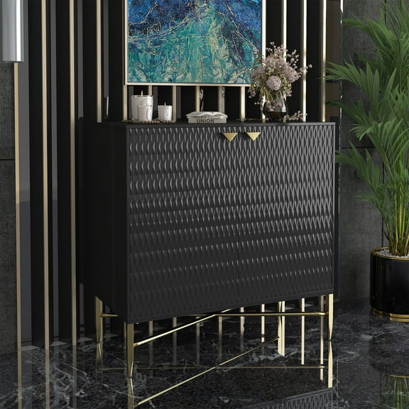 Boyel Living 2 Door Sideboard Storage Cabinet, Modern Black Buffet Cabinet Cupboard for Kitchen Dining Room Living Entryway
