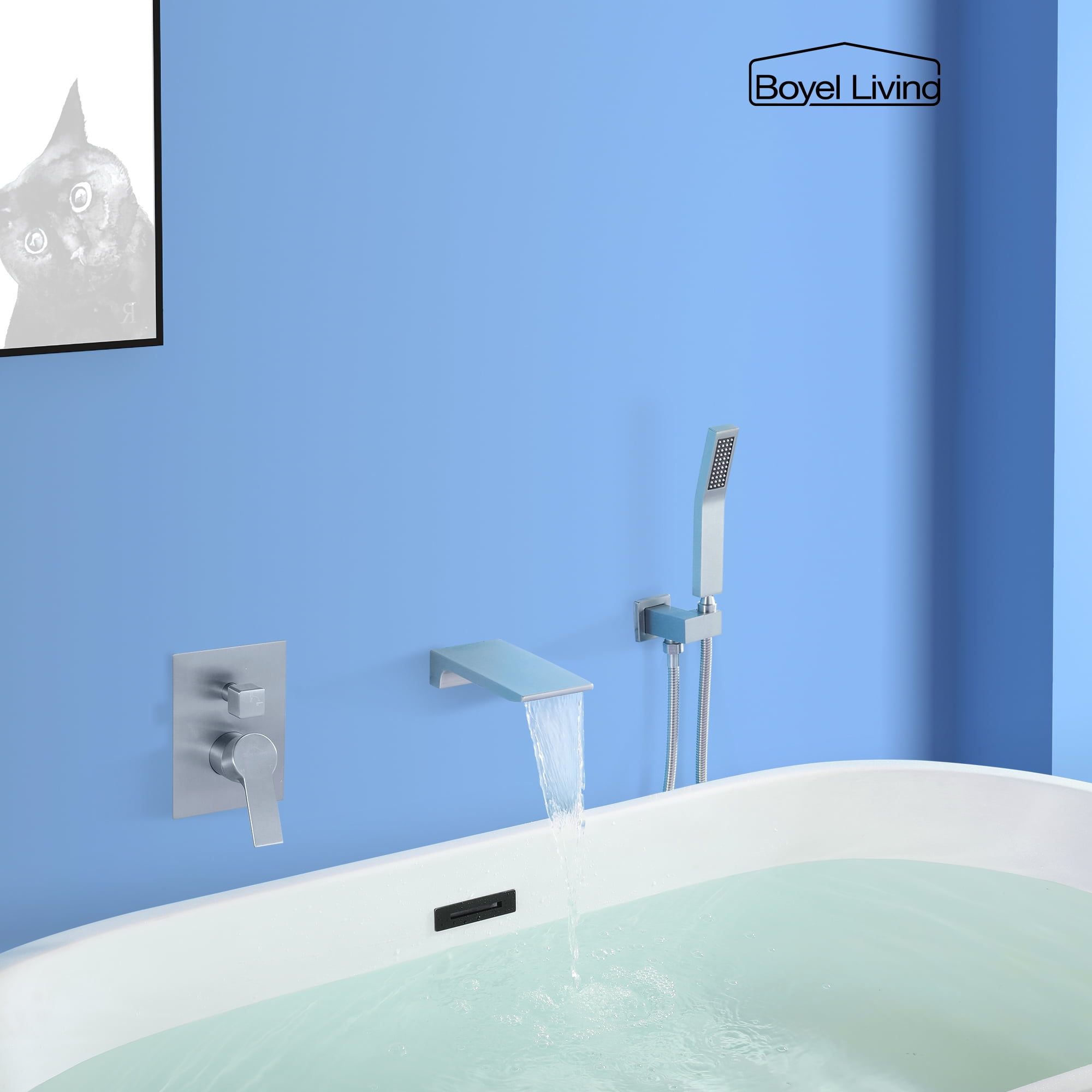 Boyel Living 2-function Waterfall Wall Mount Bathtub Faucet with Single ...