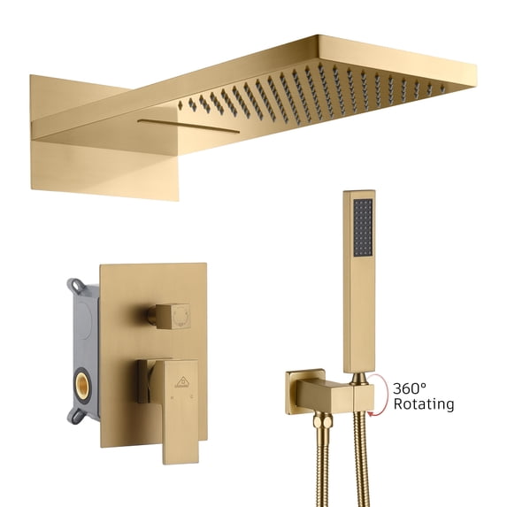 Boyel Living 22 inch Rainfall Water Shower System Wall Mounted Dual-Function with Hand Shower Brushed Gold