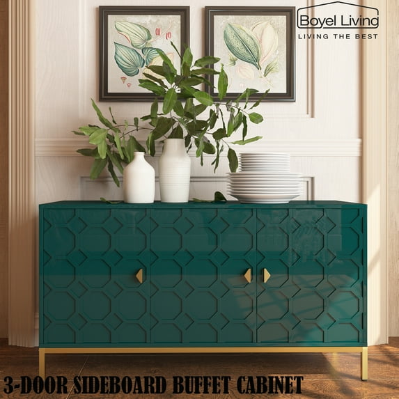 Boyel Living 3-Door Sideboard Buffet Cabinet, Accent Storage Cabinet with Adjustable Shelves, Credenzas Buffet Cabinet for Entryway Living Room, Green