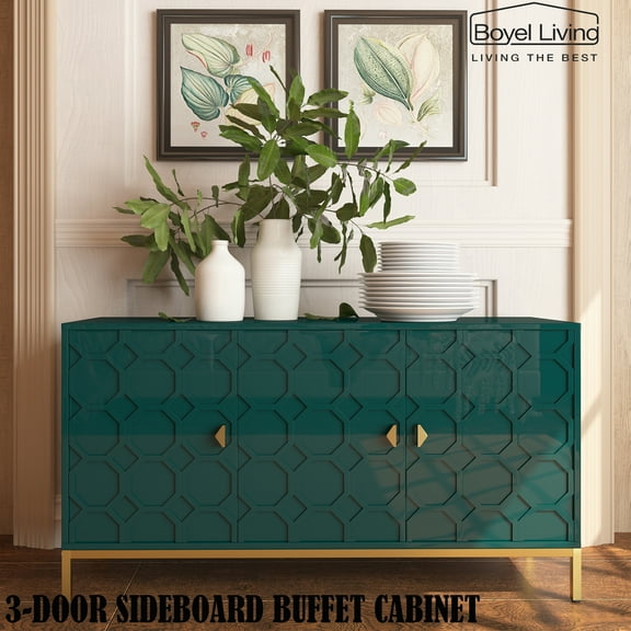 Boyel Living 3-Door Sideboard Buffet Cabinet, Accent Storage Cabinet with Adjustable Shelves, Credenzas Buffet Cabinet for Entryway Living Room, Green